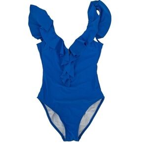 VM one piece, blue ruffle, one piece blue Bathing suit SZ S